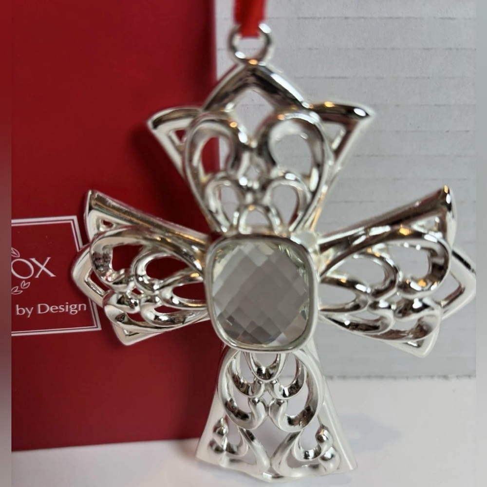 Lenox Bejeweled Cross Holiday Ornament Silverplate